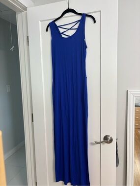 A+ Ellen Royal Blue Sleeveless Crisscross Back Maxi Dress